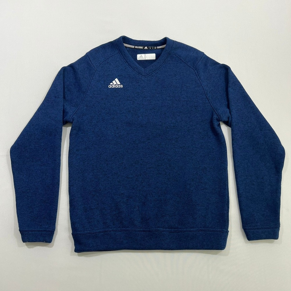 Adidas V-Neck Sweatshirt Raglan‎ Fleece Pullover Varsity Preppy Navy Blue Mens S